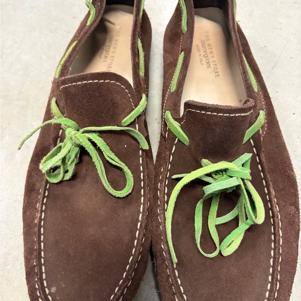 Brown Suede Loafers with Green Laces - Picture 2 of 9